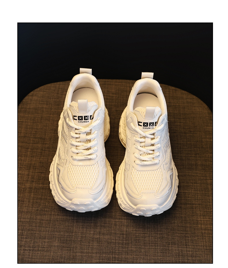 Giày sneaker nữ đế dày tăng chiều cao lưới thoáng khí — màu be chi tiết 17