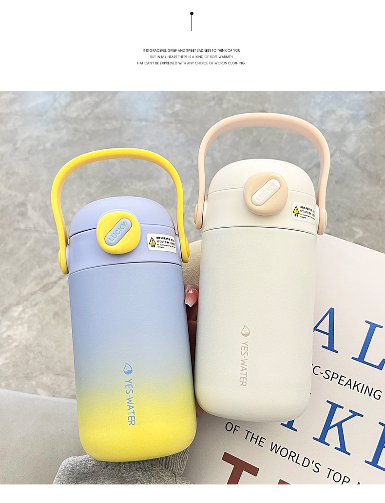 Wholesale of high-appearation-level, simple and insulated water cups, convenient carrying rings, double-drinking, creative gradient student sports travel cups pic 36