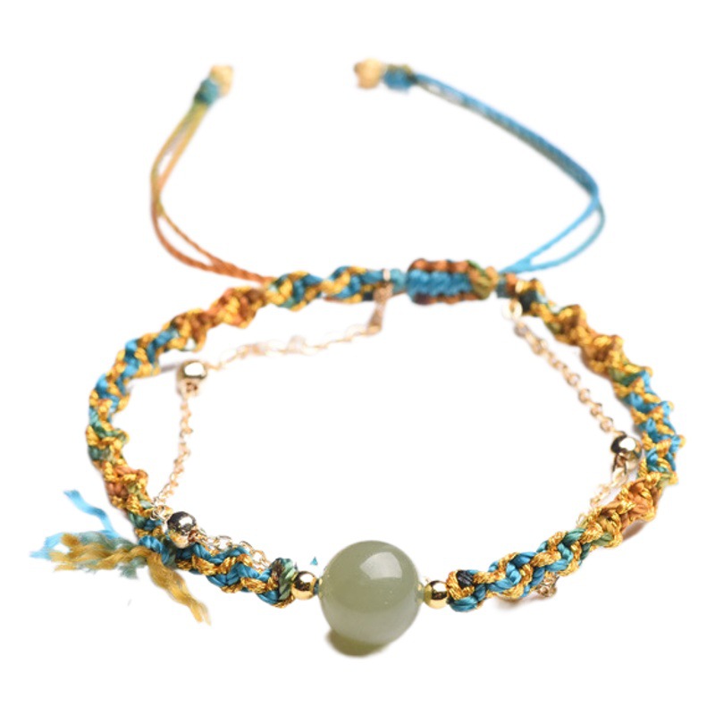 Hand-Woven Hetian Jade Bracelet, Light Luxury Ethnic Style, Multi-Layered Stackable Women's Bracelet, Original Design, Wholesale for Dragon Boat Festival