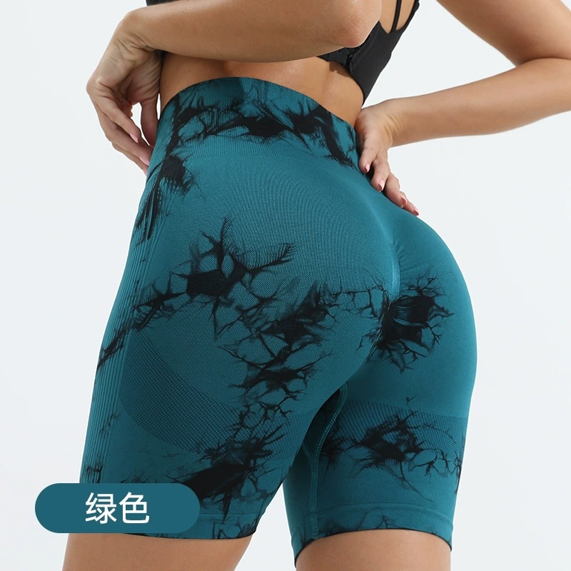 Fábrica directa de ganchos de cadera teñido impresión de yoga fitness pantalones cortos transpirables secos de melocotón