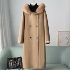帕波仕蒂秋季连帽双面呢大衣女2025女装新品100%羊毛呢子外套