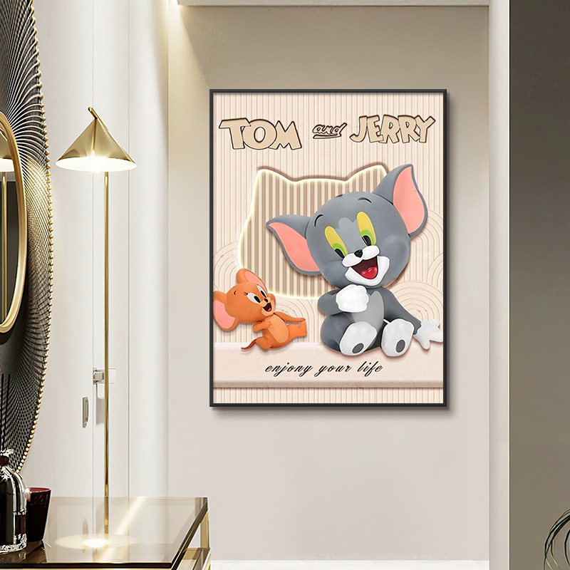 Pintura de decoración de la sala de estar, dormitorio de niños, pintura de cabecera, porcelana de cristal, niño, niña, dibujos animados, cómics, pasillo, mural