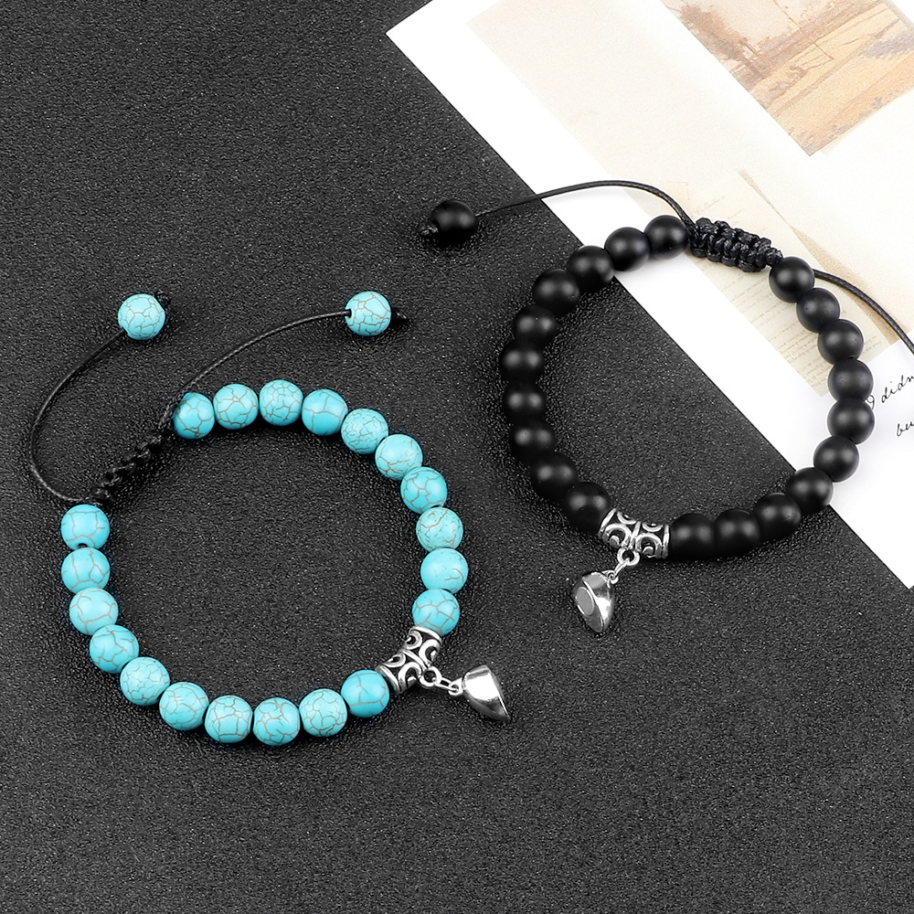Heart shaped magnetic buckle braided handmade bracelet Long distance relationship couple gift creative jewelry Adjustable girlfriend bracelet in stock_voghion.com