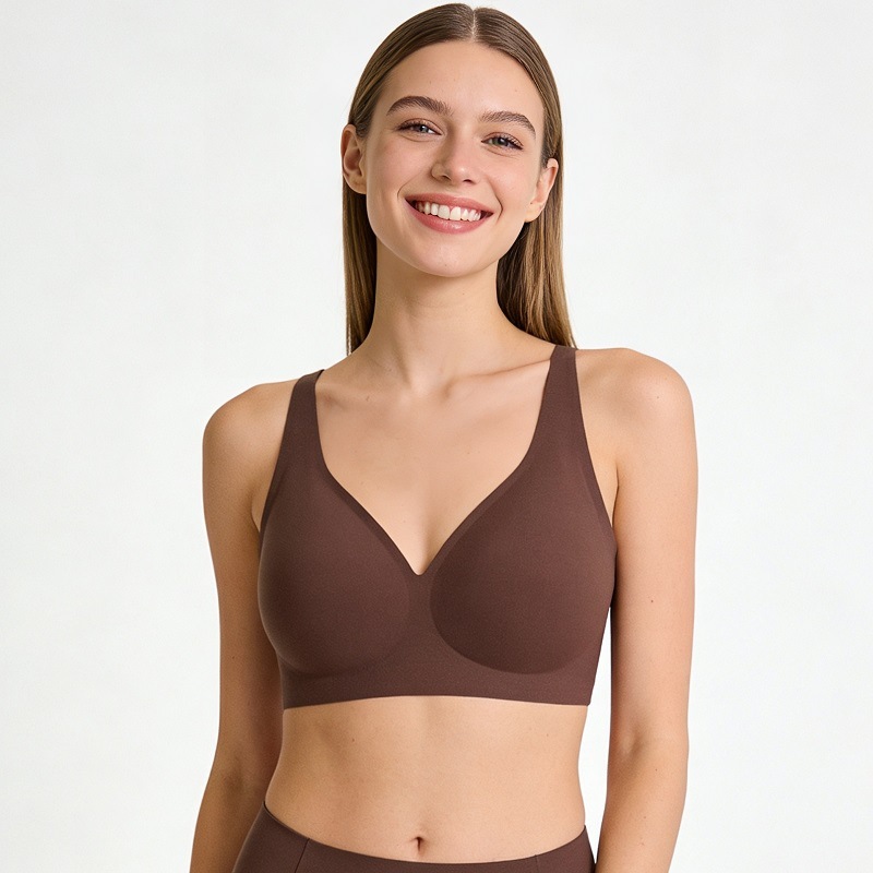 Plus Size Women's Deep V Bra Comfortable Soft Support Seamless Low Cut Large Breast Cup Intimate Underwear Sleepwear_voghion.com