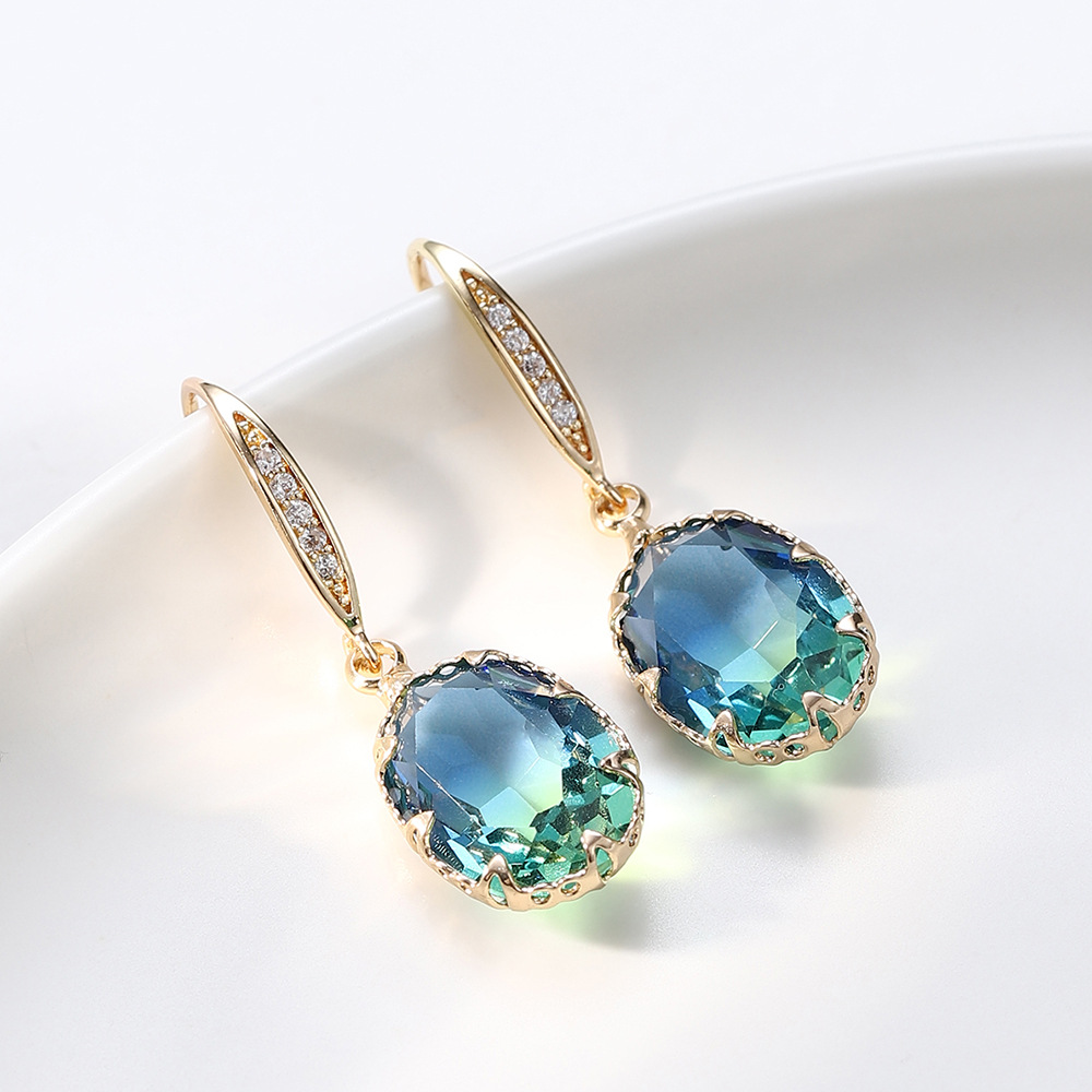 1 Paire Dame Ovale Incruster Le Cuivre Zircon Boucles D'oreilles display picture 3