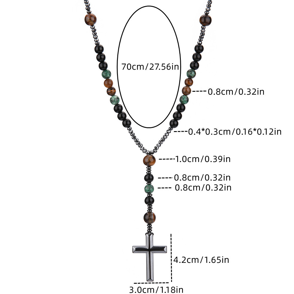 Chinoiserie Retro Ethnic Style Geometric Cross Natural Stone Beaded Polishing Men's Pendant Necklace display picture 7