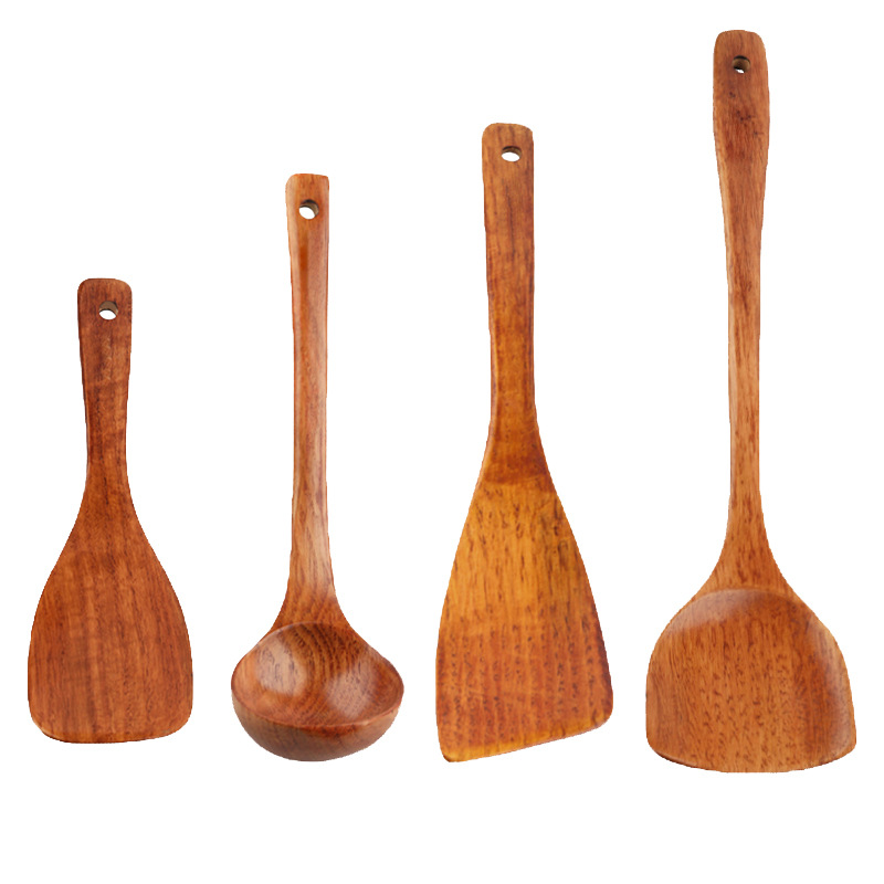 Mango largo especial de madera casera antiadherente cocina de colza, pala de madera, cocina de cocina resistente a altas temperaturas conjunto de utensilios de cocina