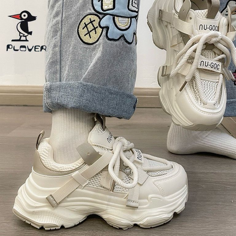 PLOVER callejera de zapatos de suela gruesa para mujeres 2024 nuevo estilo de primavera zapatos deportivos casuales blancos para mujeres