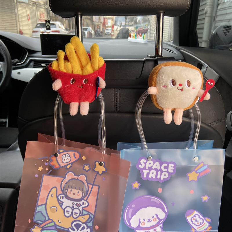 Gancho de automóvil peluche lindo pan hamburguesas perros calientes silla de respaldo asiento de automóvil multifuncional almacenamiento trasero estante de disposición