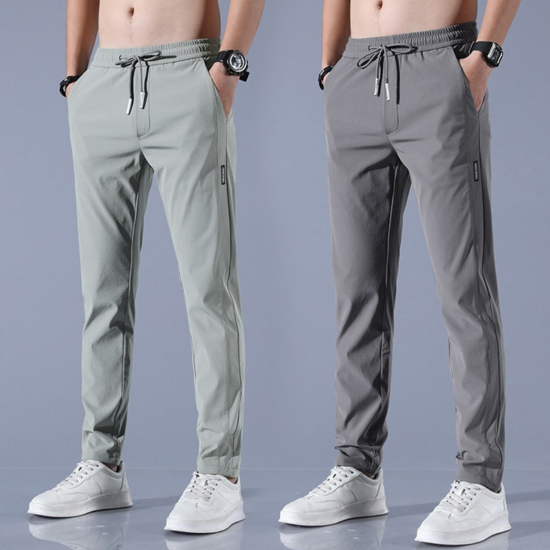 2023 estilo coreano de seda del hielo pantalones casuales los hombres verano Delgado trabajo tendencia suelta recta transpirable deportes