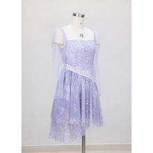 优雅淡紫色方领长袖收腰显瘦短裙礼服平时可穿伴娘服女夏67238