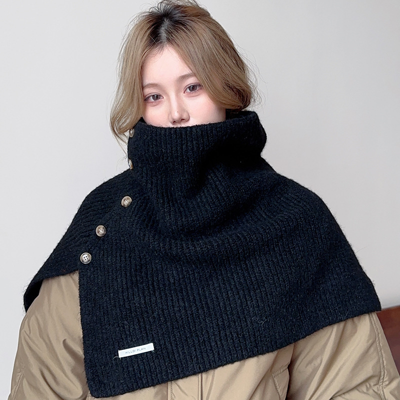 Hochwertiger, vielseitiger Schal/Umhang aus Wolle im koreanischen Stil mit Knöpfen für Herbst und Winter_voghion.com