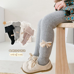 Children's tights for autumn and winter, girls' padded long johns with plush yarn and bow ties, Korean style baby leggings, thick wholesale