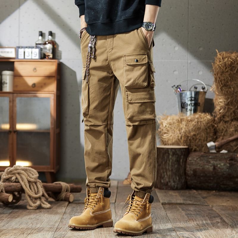 Men's American-Style Fleece-Lined Cargo Casual Pants Trendy Versatile Long Pants Retro Multi-Pocket Heavy-Duty Stylish Jogger Sweatpants