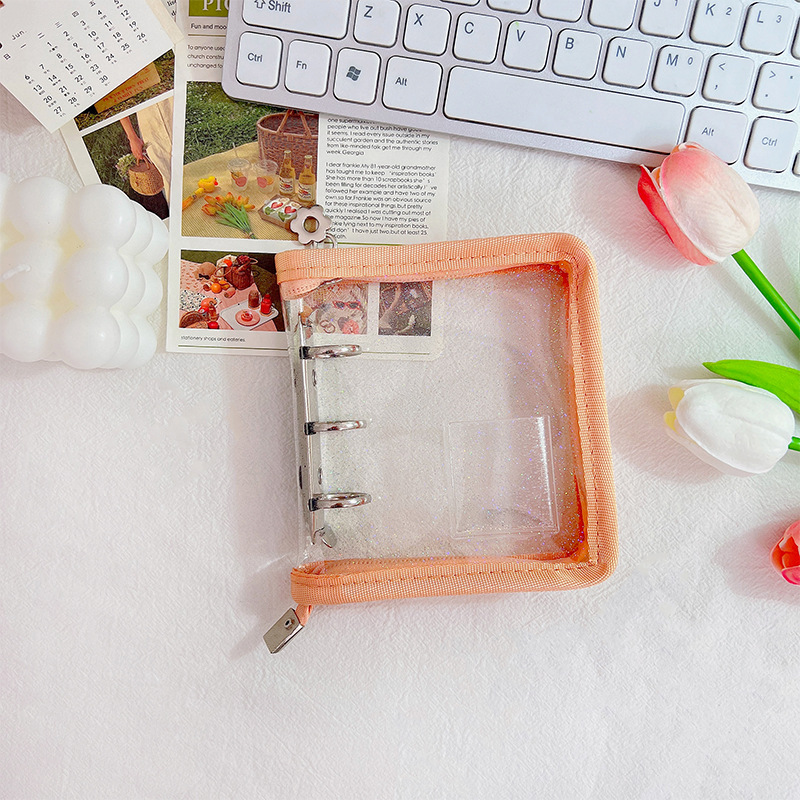 Mini cremallera de color concha de libro de hojas sueltas 3 agujeros de metal clip de hojas sueltas PVC mano libro chica cuaderno al por mayor