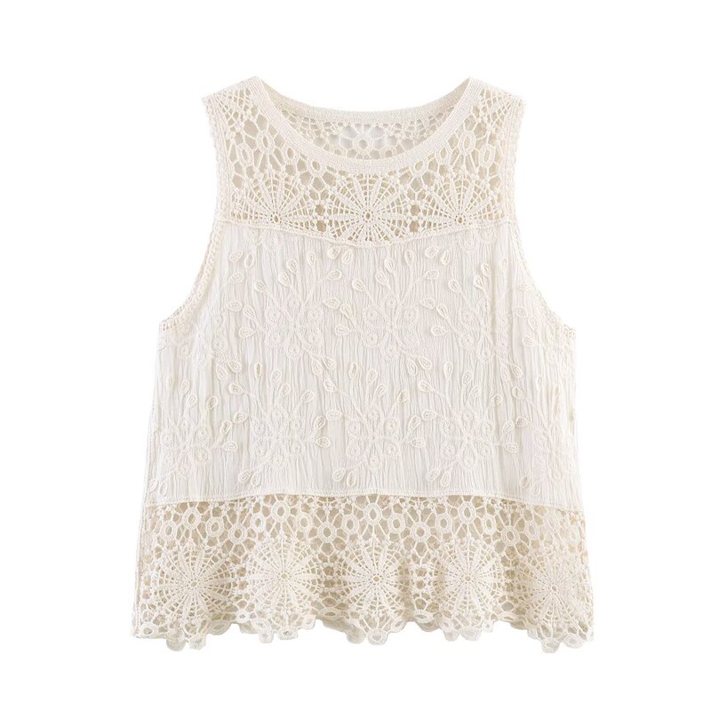 Myst&Za 2026 Fashionable European and American Style New Crochet Patchwork Casual Vest Versatile Round Neck Sleeveless Top Myst&Za 2026 Fashionable European and American Style New Crochet Patchwork Casual Vest Versatile Round Neck Sleeveless Top