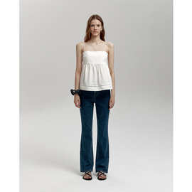 现 2025夏季新款韩国设计师sh*p m气质复古微喇修身牛仔裤