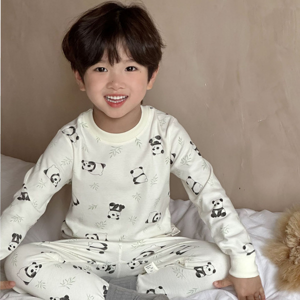Children's Pure Cotton Autumn Clothes and Pants suit Boys' and Boys' Home Clothes Large and Medium-Sized Children's A- Class Autumn and Winter Base Air-conditioning Clothes