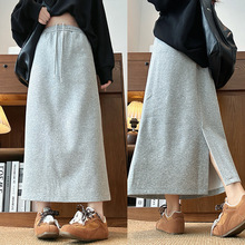 灰色后开叉半身裙女2025春秋款中长款直筒修身包臀裙休闲运动卫裙