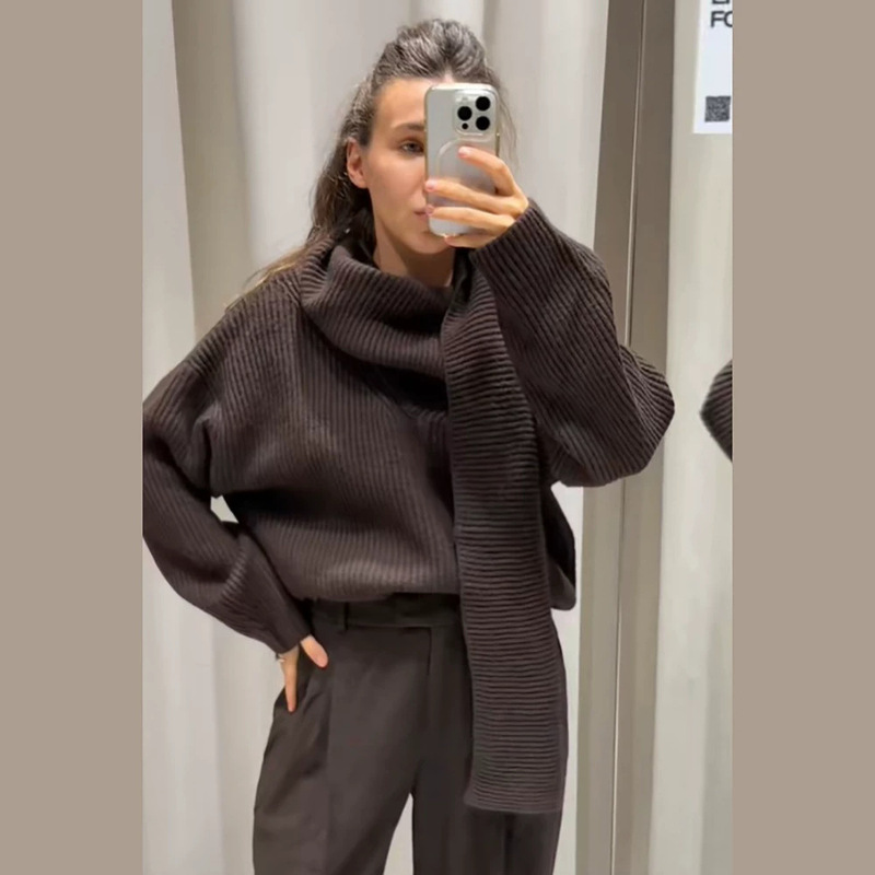 Cross-border European and American style women's loose-fitting, drop-shoulder, thick-knit, ribbed, soft and cozy turtleneck sweater Cross-border European and American style women's loose-fitting, drop-shoulder, thick-knit, ribbed, soft and cozy turtleneck sweater