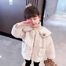 秋冬女童装外套宝宝洋气儿童个性潮牌娃娃领花朵加绒加厚羔毛毛衣