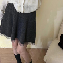 加厚打底蕾丝边羊毛高腰显瘦大摆显瘦半身短裙子女潮2025秋冬新款