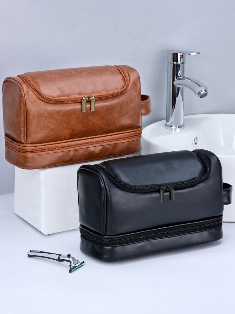 Neceser de viaje para hombre de doble capa, portátil, con gancho, para cosméticos, para viajes de negocios, de Amazon.