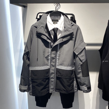 2021春季男士时尚潮流灰色反光条拼接 撞色夹克外套  现货