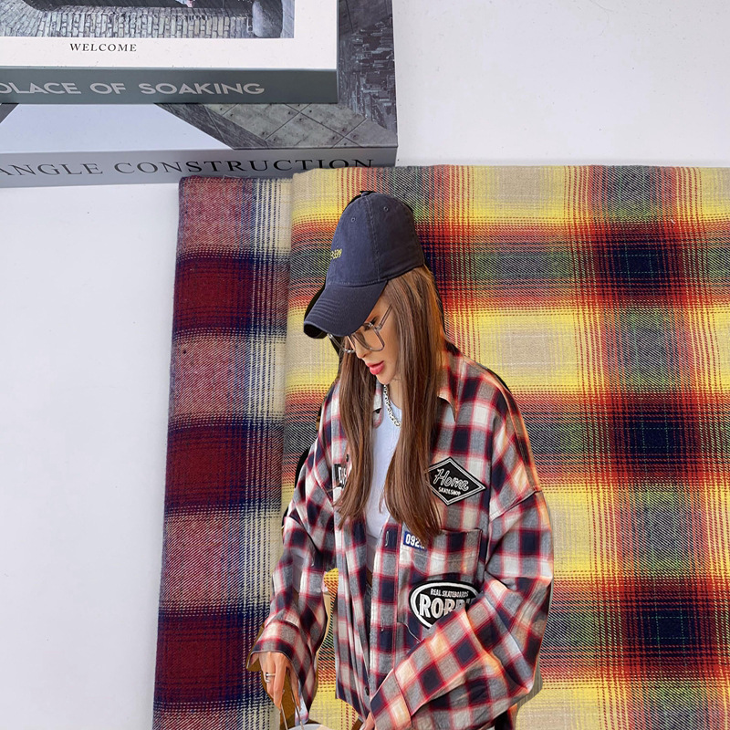 色织斜纹磨毛格子布秋冬法拉绒格子面料 格子衬衫外套半身裙面料