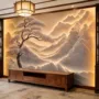 山水3d立体客厅高档壁布