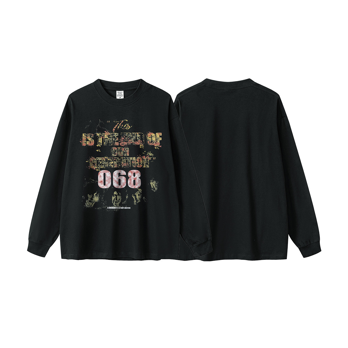 2025 otoño marca de moda americana venta cruzada RRR123FOG retro impresión de alta calle lavado camiseta de manga larga de moda masculina