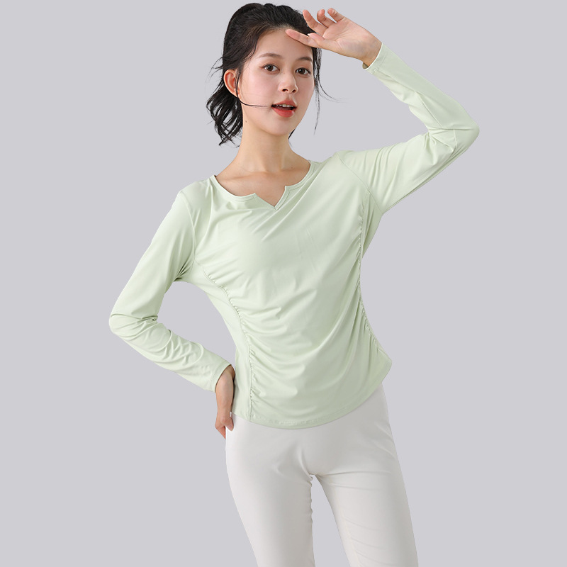 New Sports Tops for Women, Spring and Autumn Styles, Nude Waist Slimming Yoga Long-Sleeved Slimming Yoga Long-Sleeved Fat Quick-Drying Fitness Clothes