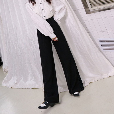2023 Original Korean Edition black Casual pants Heart lace Paige Straight pants temperament commute Show thin trousers lady