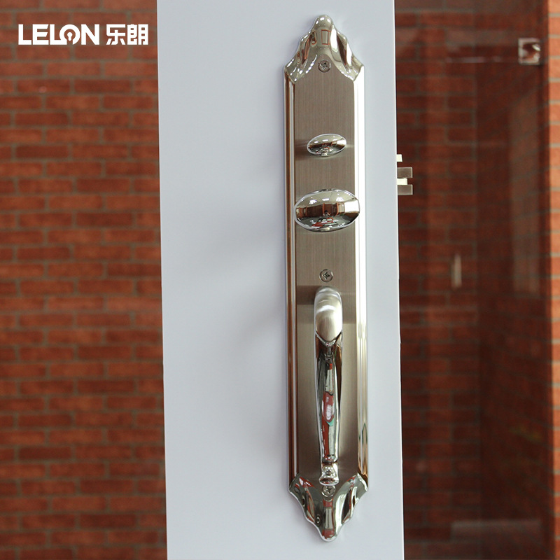 Cerradura de doble puerta estilo europeo, juego de cerraduras de puerta antirrobo de acero inoxidable para puerta de entrada de casa con cerradura mecánica de manija de puerta con botón pulsador
