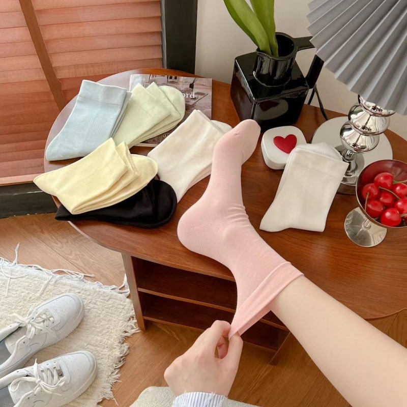 襪子女中筒襪抗起球棉襪純色月子襪中筒襪女生百搭休閒堆堆襪百搭