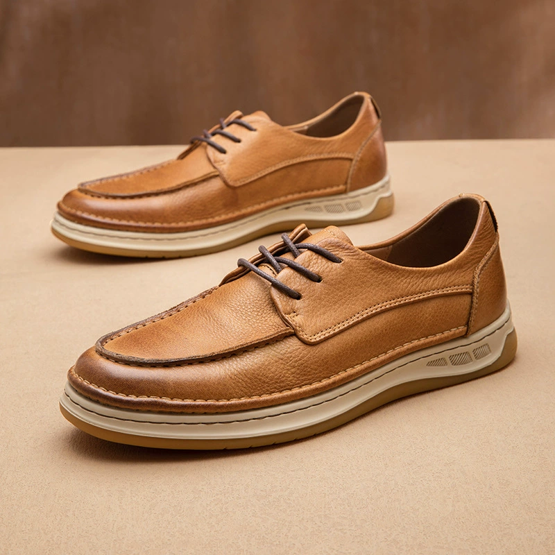Повседневная спортивная новая бизнес-кожаная обувь мужская кожа дышащая ленивая шнуровка