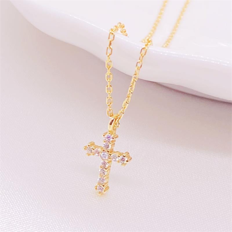 Pendant Necklace Classification 925 Sterling Silver Zircon Inlay Cross Pendant Necklace