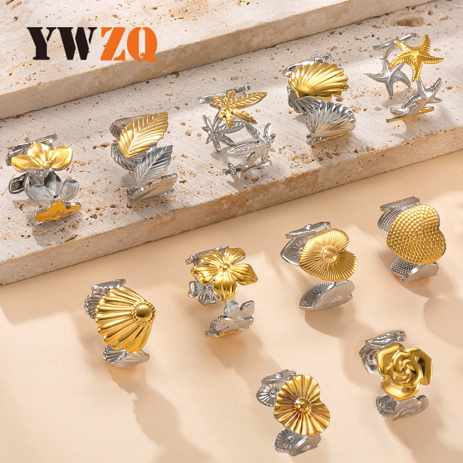 Nuevo anillo de acero inoxidable transfronterizo Flor hidráulica Amor Anillo a juego de colores Diseño de nicho Personalidad Fábrica de joyas de acero de titanio image 1