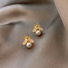 Silver needle, retro elegant universal earrings from pearl, silver 925 sample, french style, flowered, internet celebrity