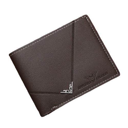 New Men's Wallet Men's Short Wallet Men's Youth Simple Fashion Multi-Card Slot Plain Woven Horizontal and Vertical Embossed Leather Fold
