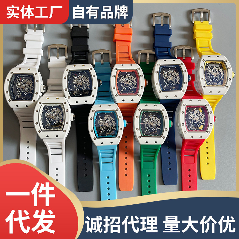 Foreign Trade Hengbolong Hot Sale Hollow Quartz Watch Men's Wine Barrel-shaped Joker Japanese Korean Style Men's Quartz Watch Wholesale