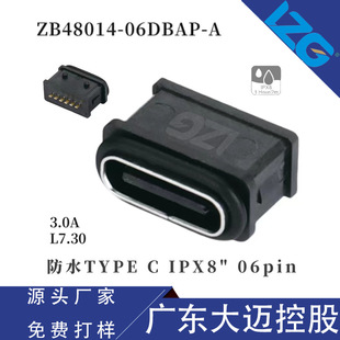 Supply Waterproof Type-C Mother Seat 6P Vertical Plug-In Board Waterproof Grade Ipx8 Manufacturers Lzg