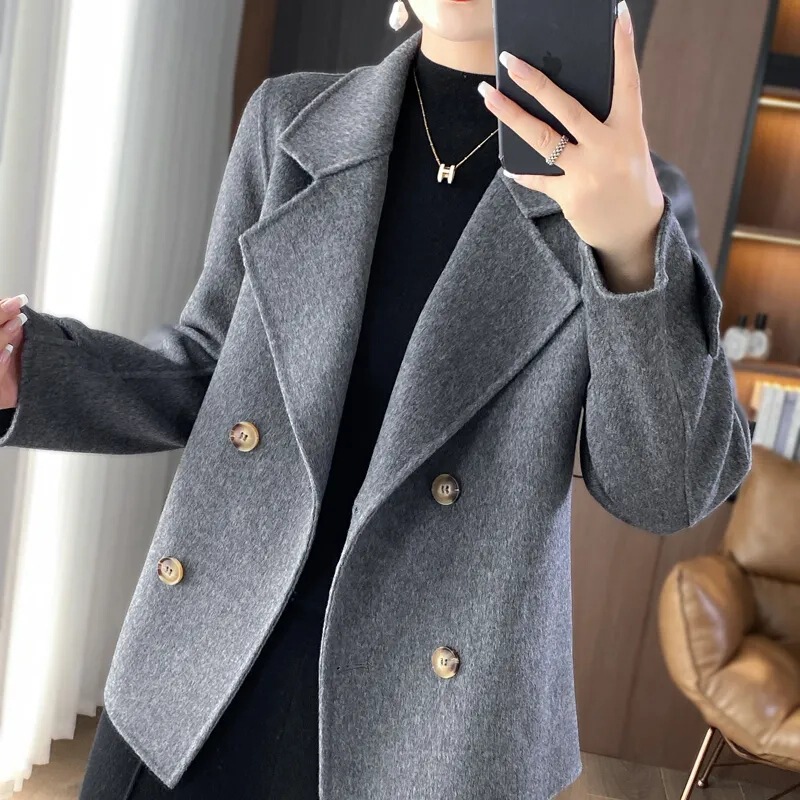 Tweed Style Wool Double-Sided Woolen Outwear Women's Short Top Chinese Suit Collar Foreign Style Classy High-End Outwear Tweed Style Wool Double-Sided Woolen Outwear Women's Short Top Chinese Suit Collar Foreign Style Classy High-End Outwear