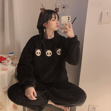 新款冬季休閑舒適厚款睡衣女長袖長褲兩件套套裝家居服卡通可外穿