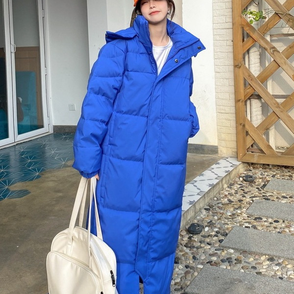 Winter down Jacket for Women, Thickened for Cold Protection and Warmth, New Long Style Over-The-Knee Couple's Jacket, Unisex, Bright Blue