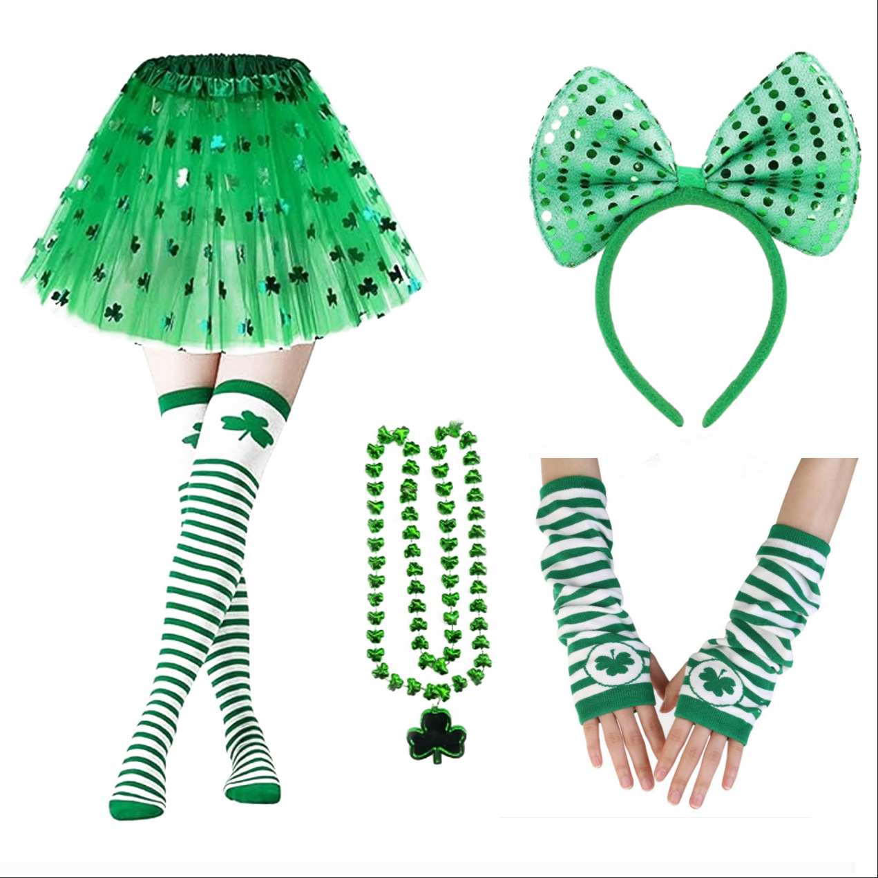 Amazon nuevo collar de trébol falda de gasa calcetines día de San Patricio collar suministros conjunto de festival de Irlanda