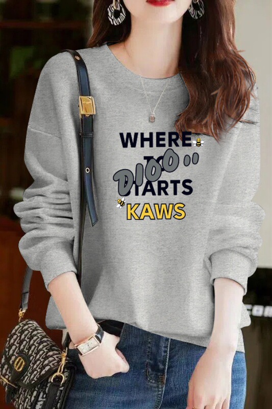 Round Neck Sweatshirt Women's Velvet Thickened Autumn and Winter Spring and Autumn Thin Loose Style Versatile Tops for Women