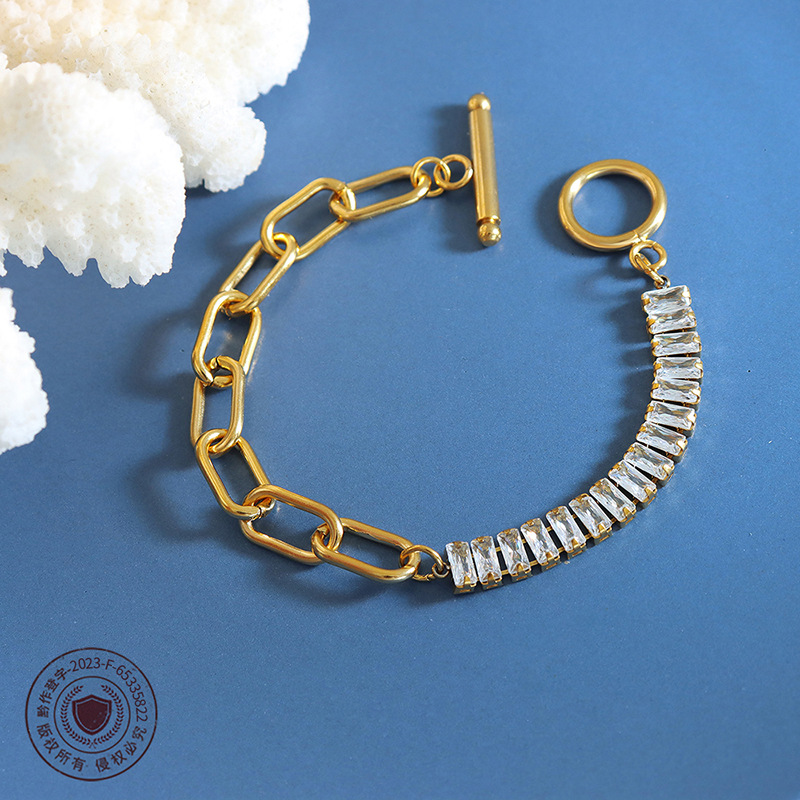 Joyería europea y americana no-desvanecimiento ZIRCON brillante otbuckle pulsera de cadena gruesa Cadena de titanio collar de acero pulsera de cadena de clavícula