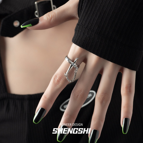 Korean version of ins niche design, high-end, sweet and cool personality cross chain open ring for women, non-fading wholesale