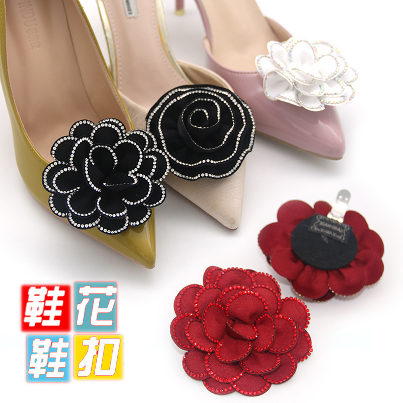 Cross-border Wedding Shoes Accessories Winter Removable Shoes Flowers Rhinestone Stereo Shoe Head Jewelry Fabric Handmade Upper Decorative Buckle